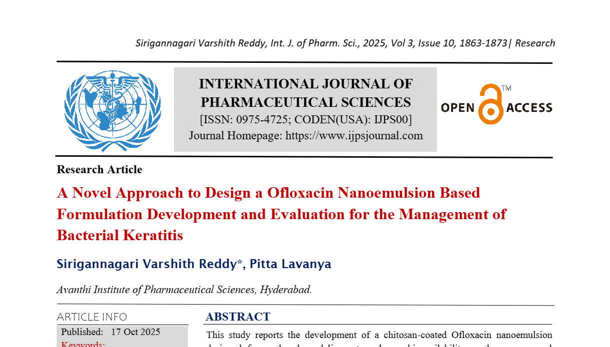 A Novel Approach to Design a Ofloxacin Nanoemulsion Based Formulation Development and Evaluation for the Management of Bacterial Keratitis