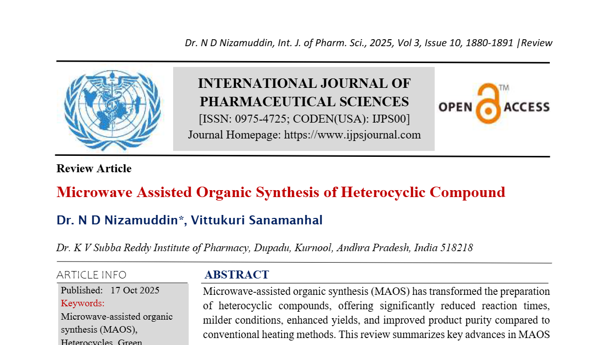 Microwave Assisted Organic Synthesis of Heterocyclic Compound
