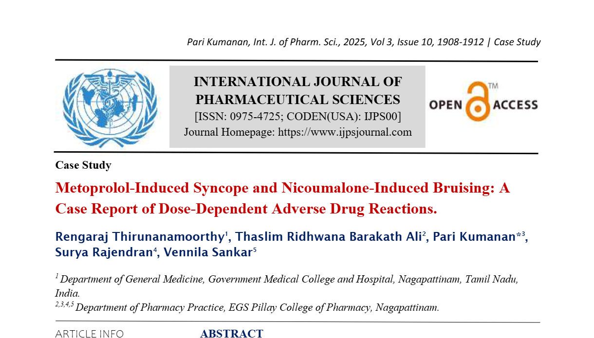 Metoprolol-Induced Syncope and Nicoumalone-Induced Bruising: A Case Report of Dose-Dependent Adverse Drug Reactions.