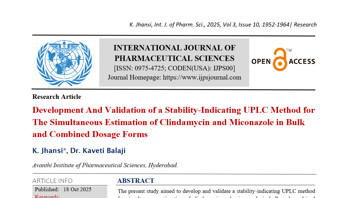  Development And Validation of a Stability-Indicating UPLC Method for The Simultaneous Estimation of Clindamycin and Miconazole in Bulk and Combined Dosage Forms