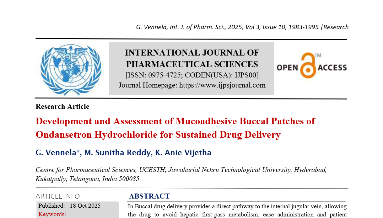 Development and Assessment of Mucoadhesive Buccal Patches of Ondansetron Hydrochloride for Sustained Drug Delivery