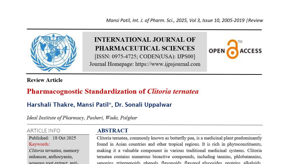 Pharmacognostic Standardization of Clitoria ternatea