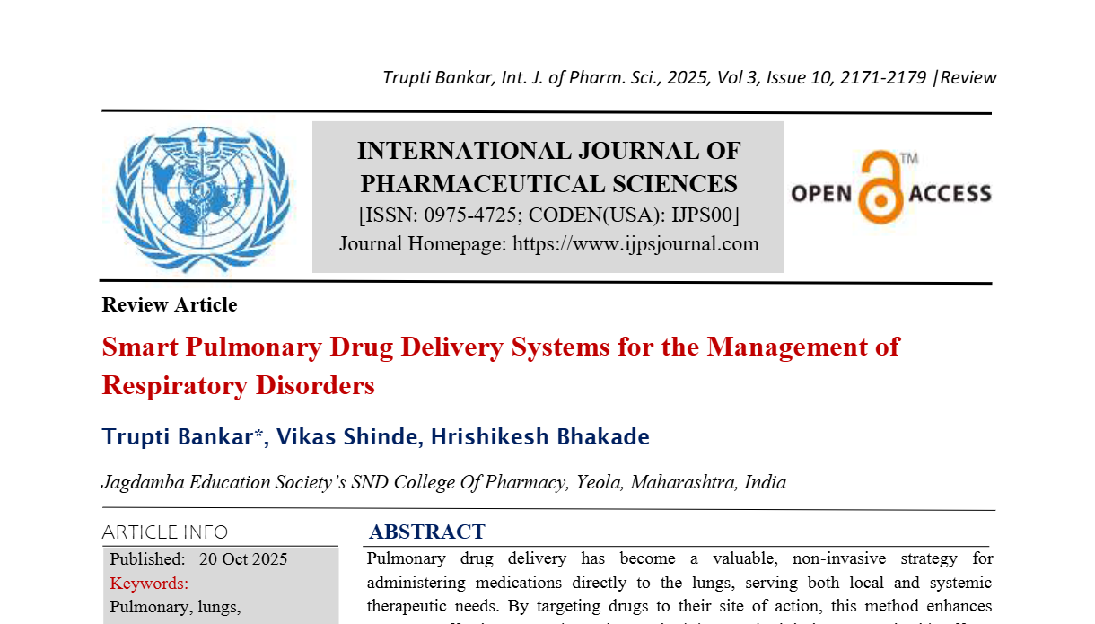 Smart Pulmonary Drug Delivery Systems for the Management of Respiratory Disorders