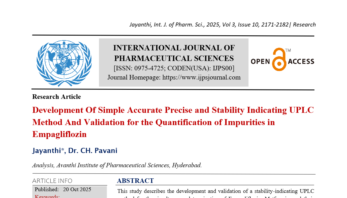 Development Of Simple Accurate Precise and Stability Indicating UPLC Method And Validation for the Quantification of Impurities in Empagliflozin