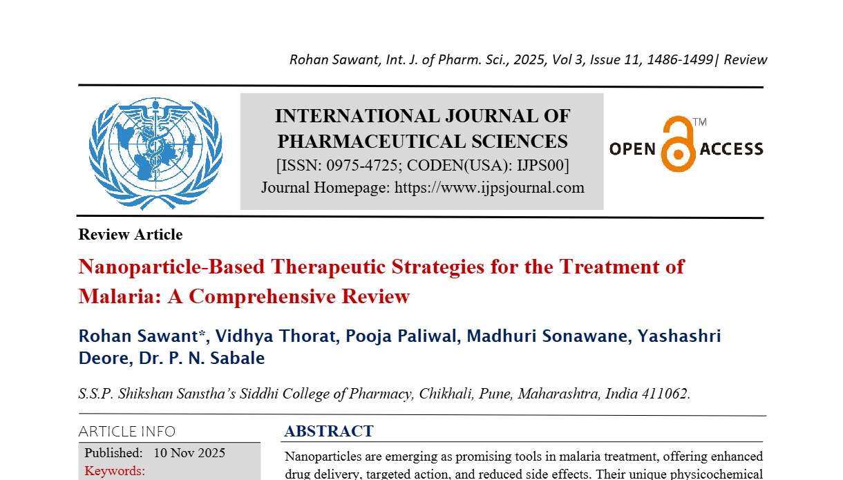 Nanoparticle-Based Therapeutic Strategies for the Treatment of Malaria: A Comprehensive Review