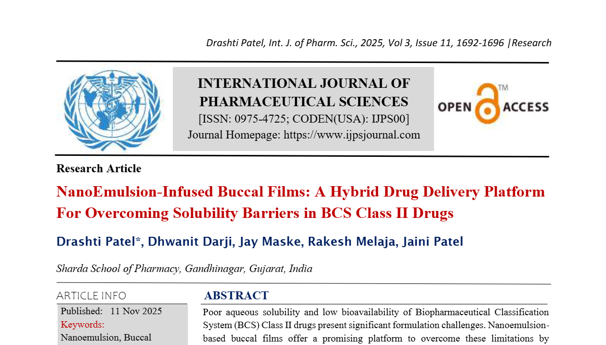 NanoEmulsion-Infused Buccal Films: A Hybrid Drug Delivery Platform For Overcoming Solubility Barriers in BCS Class II Drugs  