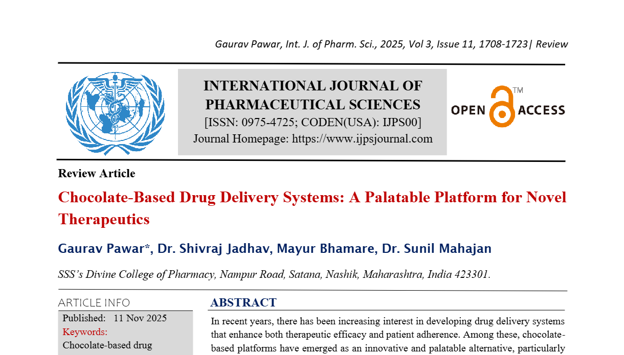 Chocolate-Based Drug Delivery Systems: A Palatable Platform for Novel Therapeutics