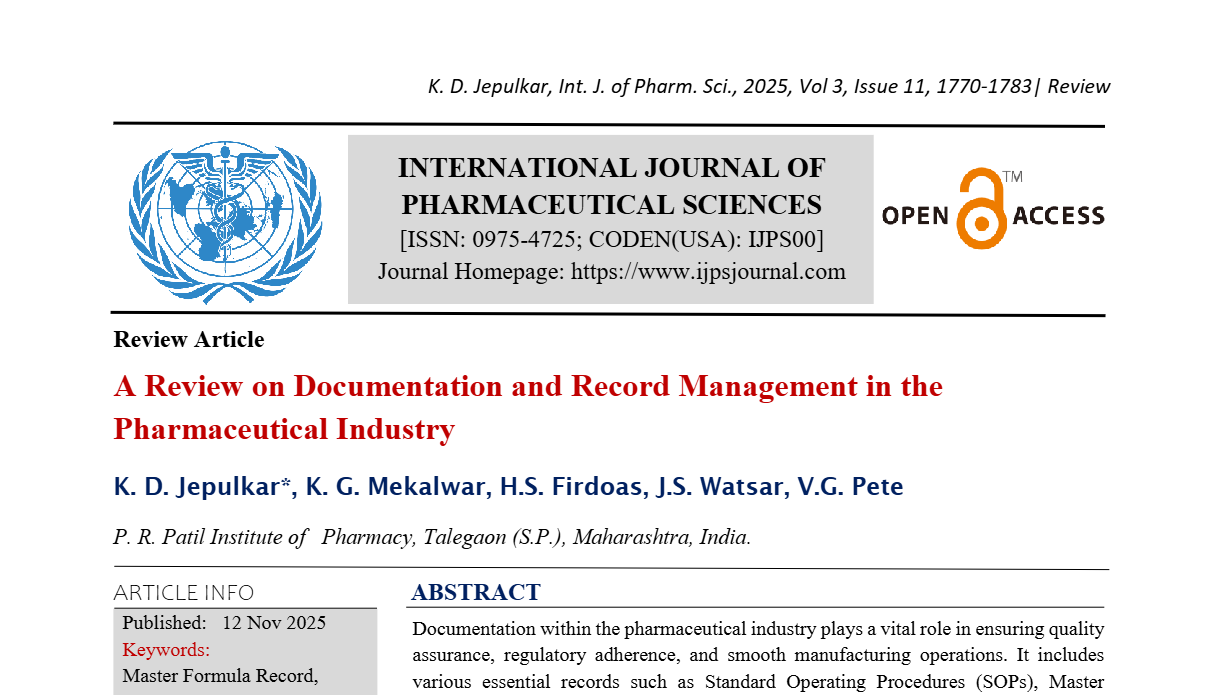 A Review on Documentation and Record Management in the Pharmaceutical Industry