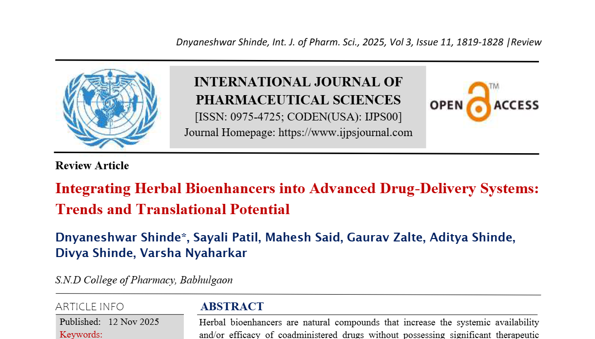 Integrating Herbal Bioenhancers into Advanced Drug-Delivery Systems: Trends and Translational Potential  