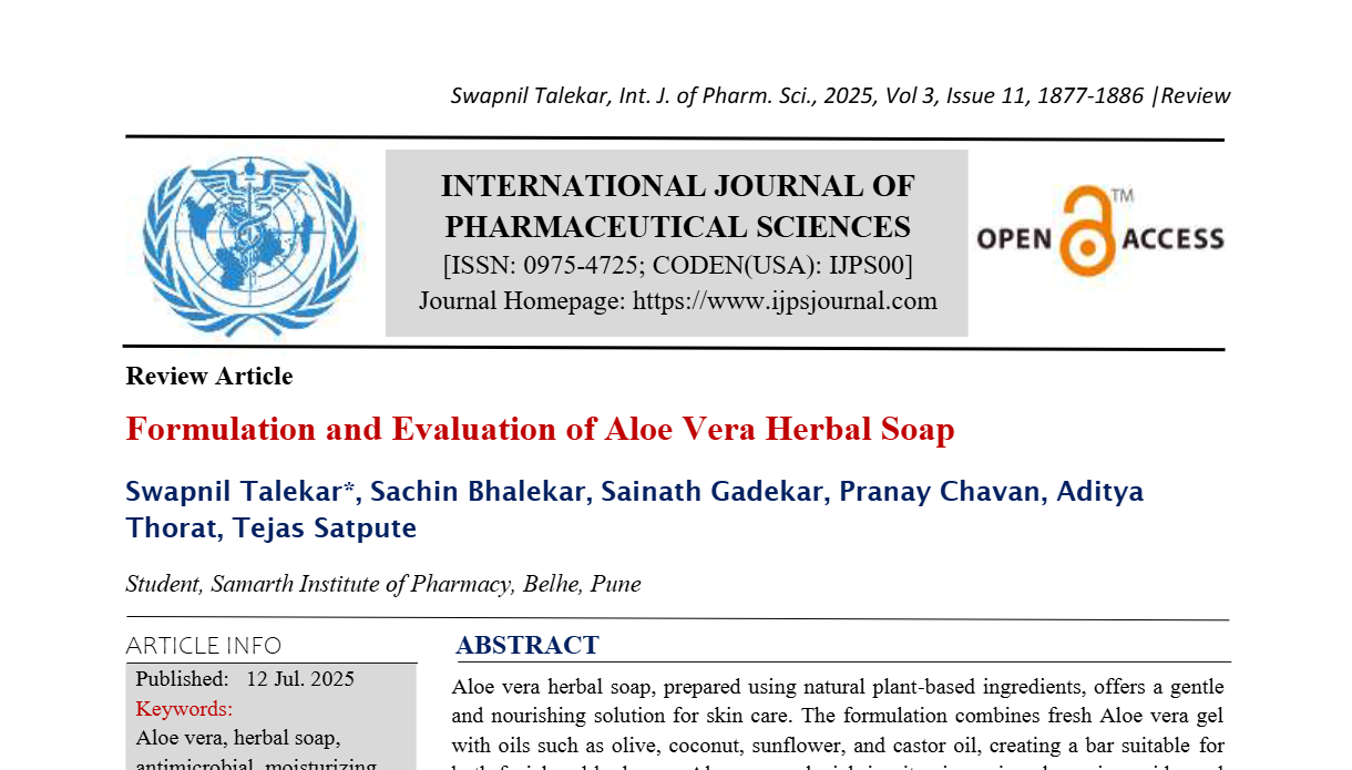 Formulation and Evaluation of Aloe Vera Herbal Soap 