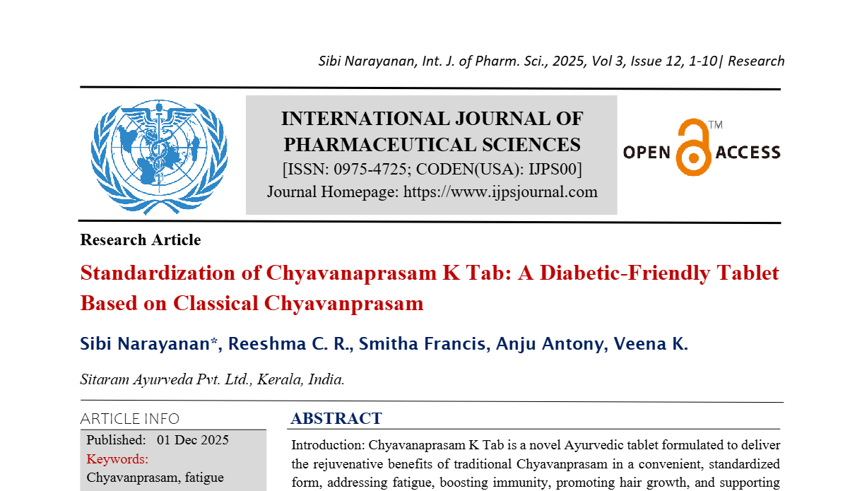 Standardization of Chyavanaprasam K Tab: A Diabetic-Friendly Tablet Based on Classical Chyavanprasam