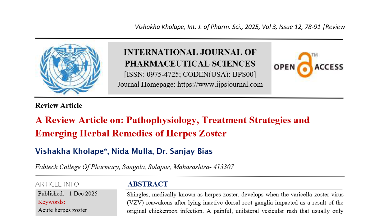 A Review Article on: Pathophysiology, Treatment Strategies and Emerging Herbal Remedies of Herpes Zoster