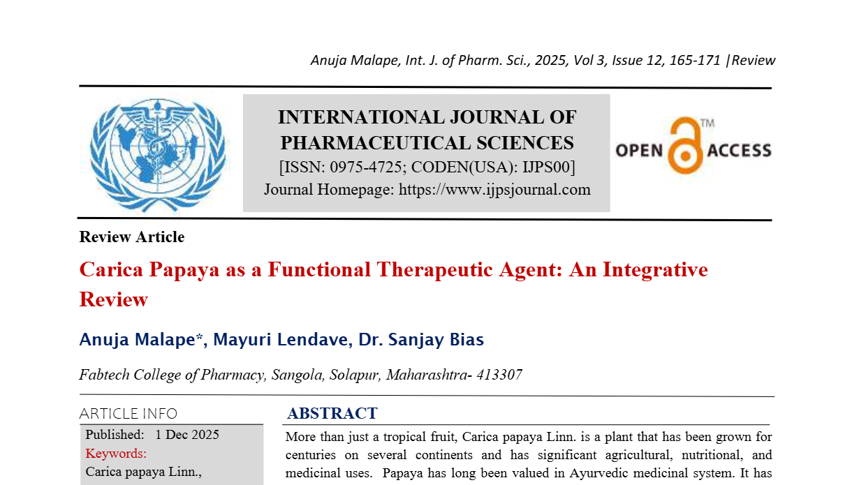 Carica Papaya as a Functional Therapeutic Agent: An Integrative Review