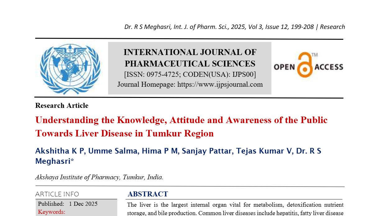 Understanding the Knowledge, Attitude and Awareness of the Public Towards Liver Disease in Tumkur Region