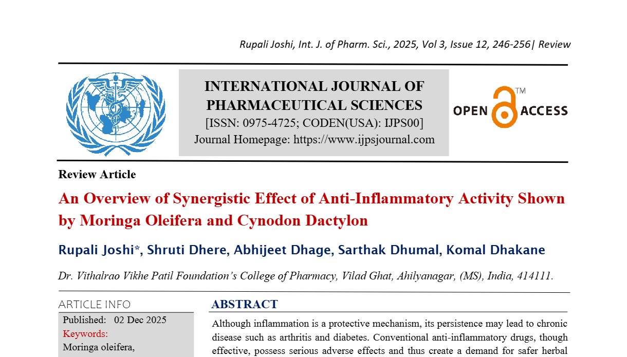 An Overview of Synergistic Effect of Anti-Inflammatory Activity Shown by Moringa Oleifera and Cynodon Dactylon