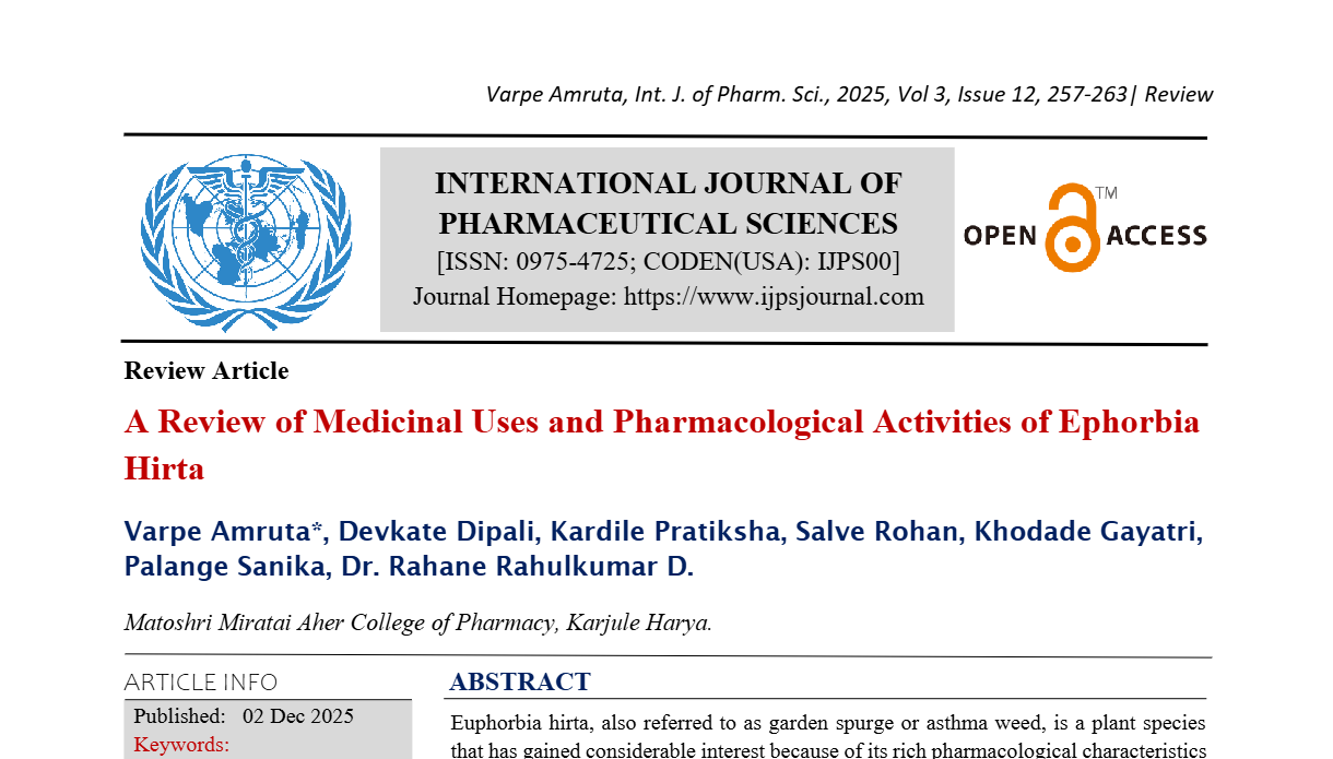 A Review of Medicinal Uses and Pharmacological Activities of Ephorbia Hirta