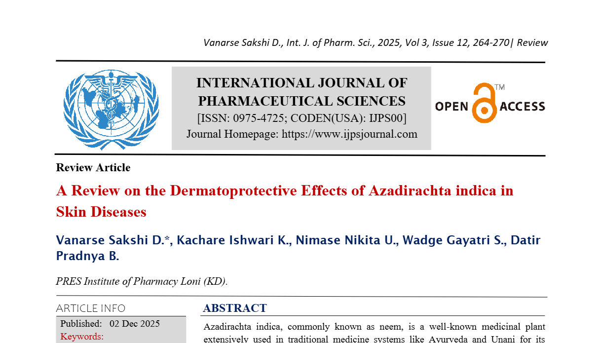 A Review on the Dermatoprotective Effects of Azadirachta indica in Skin Diseases
