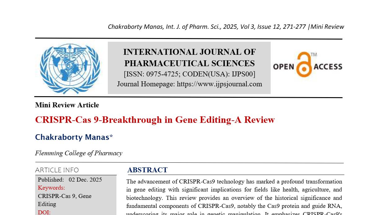 CRISPR-Cas 9-Breakthrough in Gene Editing-A Review 
