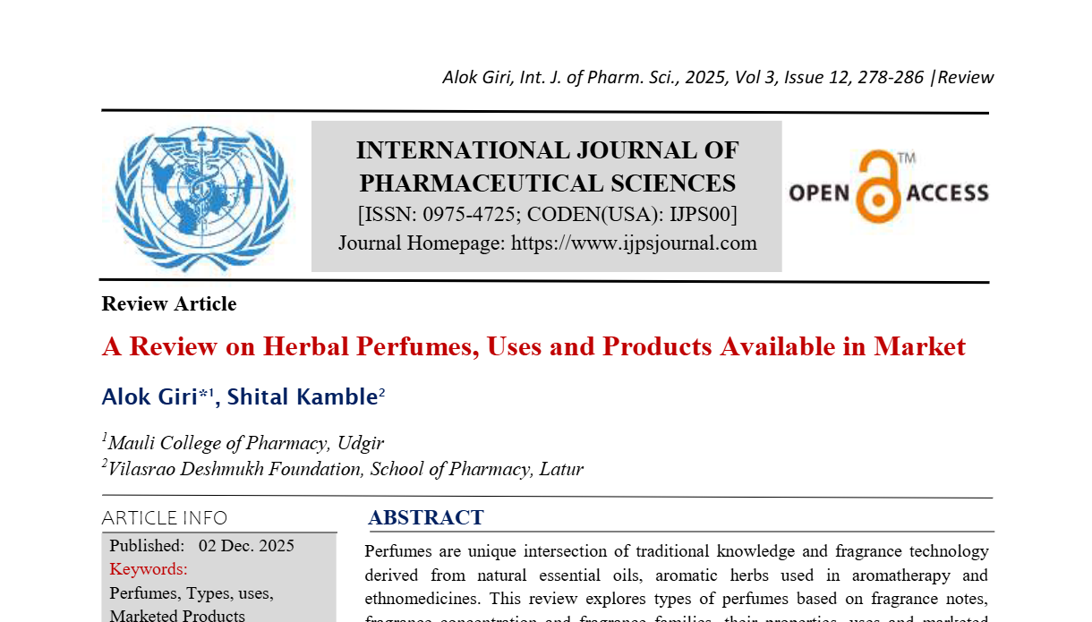A Review on Herbal Perfumes, Uses and Products Available in Market 