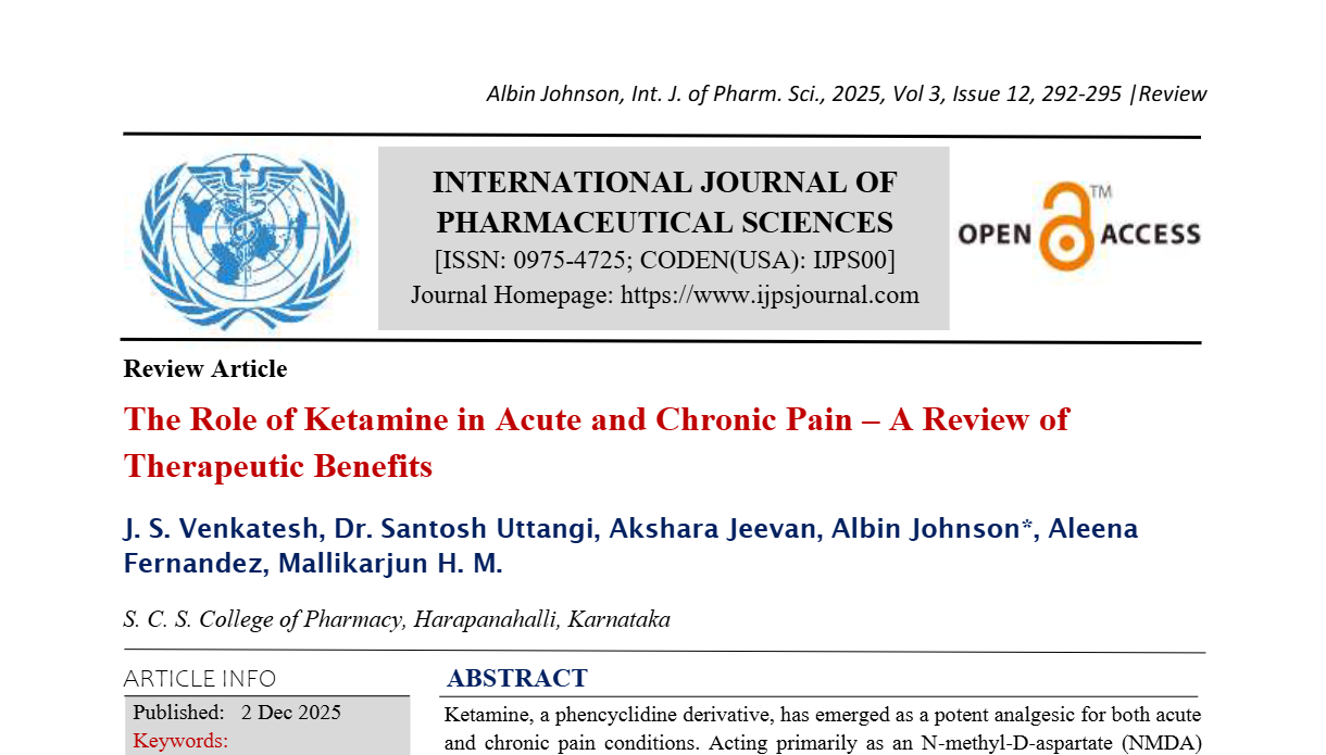 The Role of Ketamine in Acute and Chronic Pain – A Review of Therapeutic Benefits