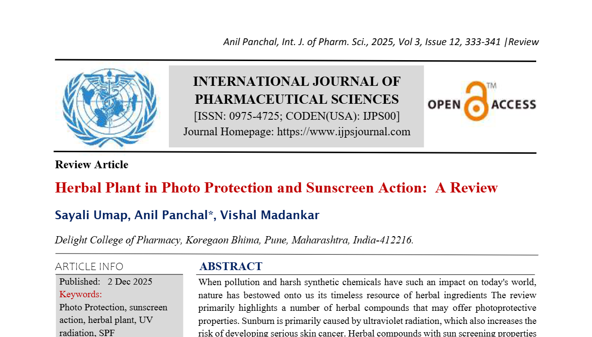 Herbal Plant in Photo Protection and Sunscreen Action: A Review