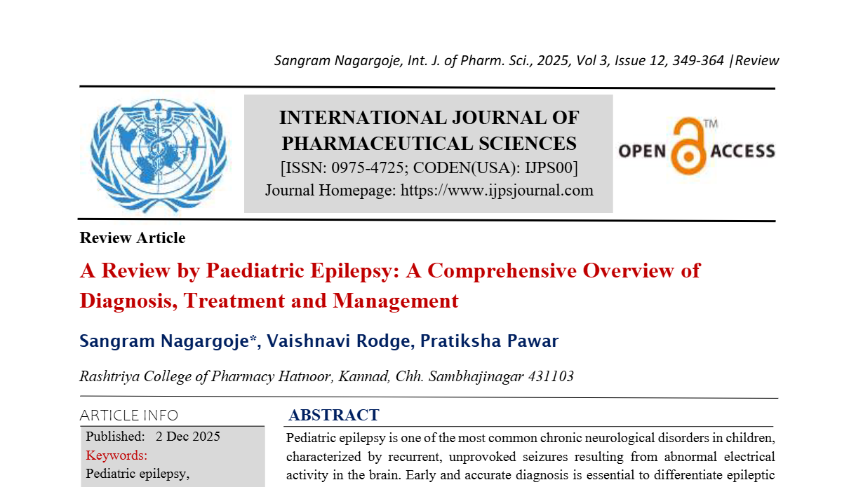 A Review by Paediatric Epilepsy: A Comprehensive Overview of Diagnosis, Treatment and Management