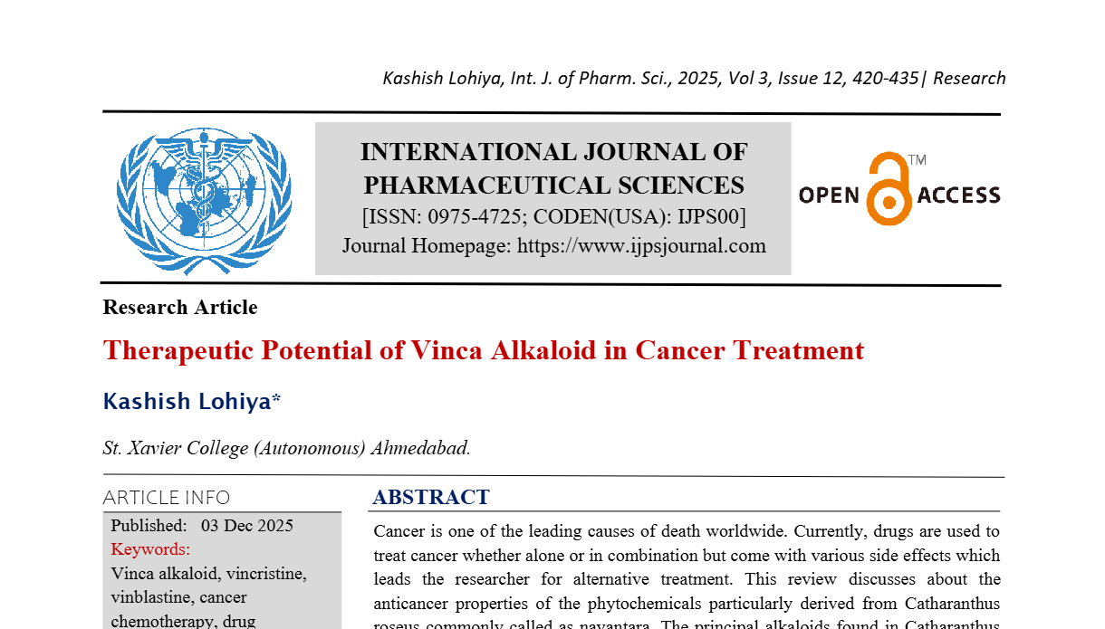 Therapeutic Potential of Vinca Alkaloid in Cancer Treatment