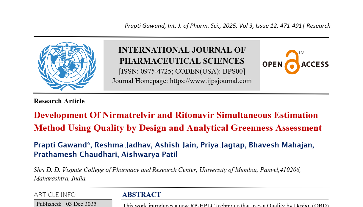 Development Of Nirmatrelvir and Ritonavir Simultaneous Estimation Method Using Quality by Design and Analytical Greenness Assessment