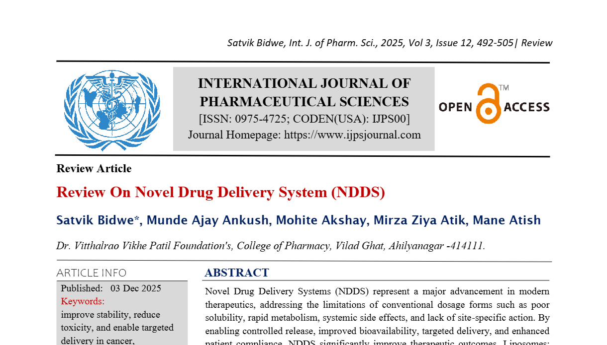 Review On Novel Drug Delivery System (NDDS)