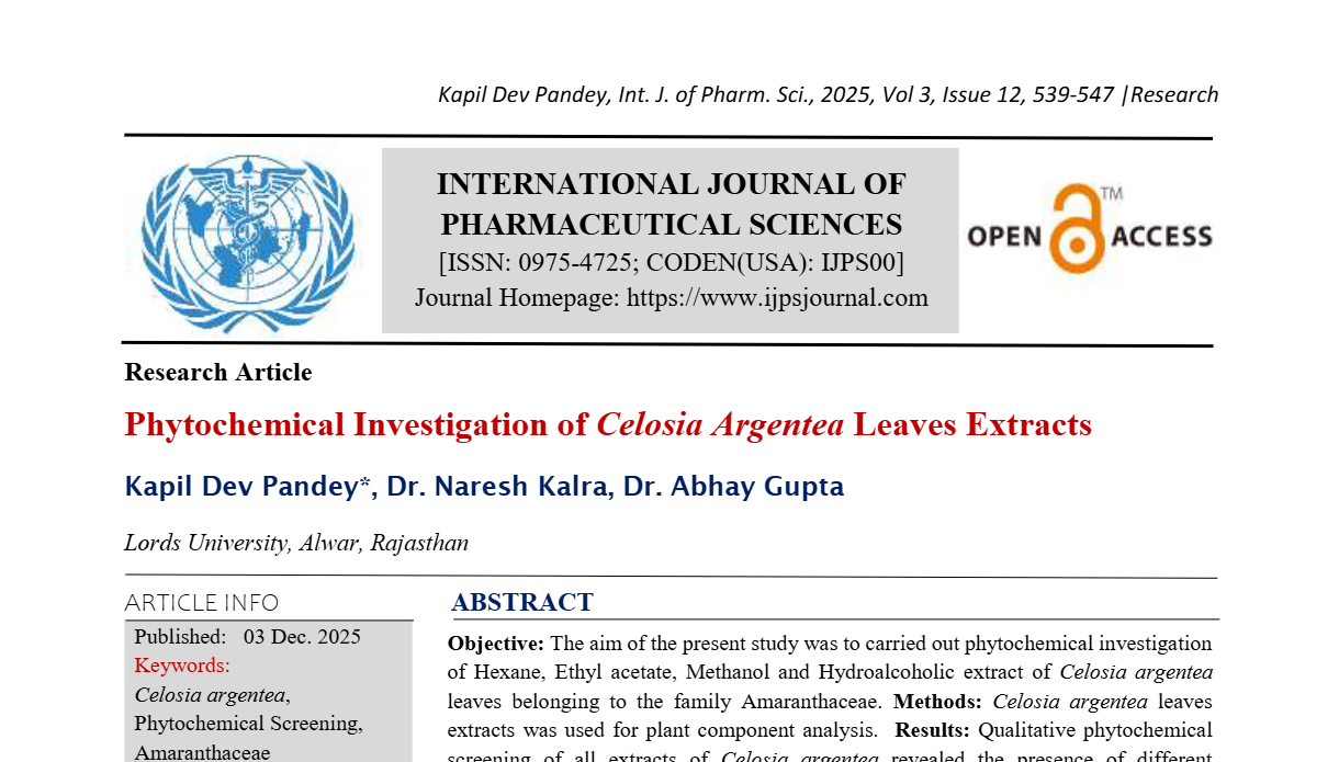 Phytochemical Investigation of Celosia Argentea Leaves Extracts 