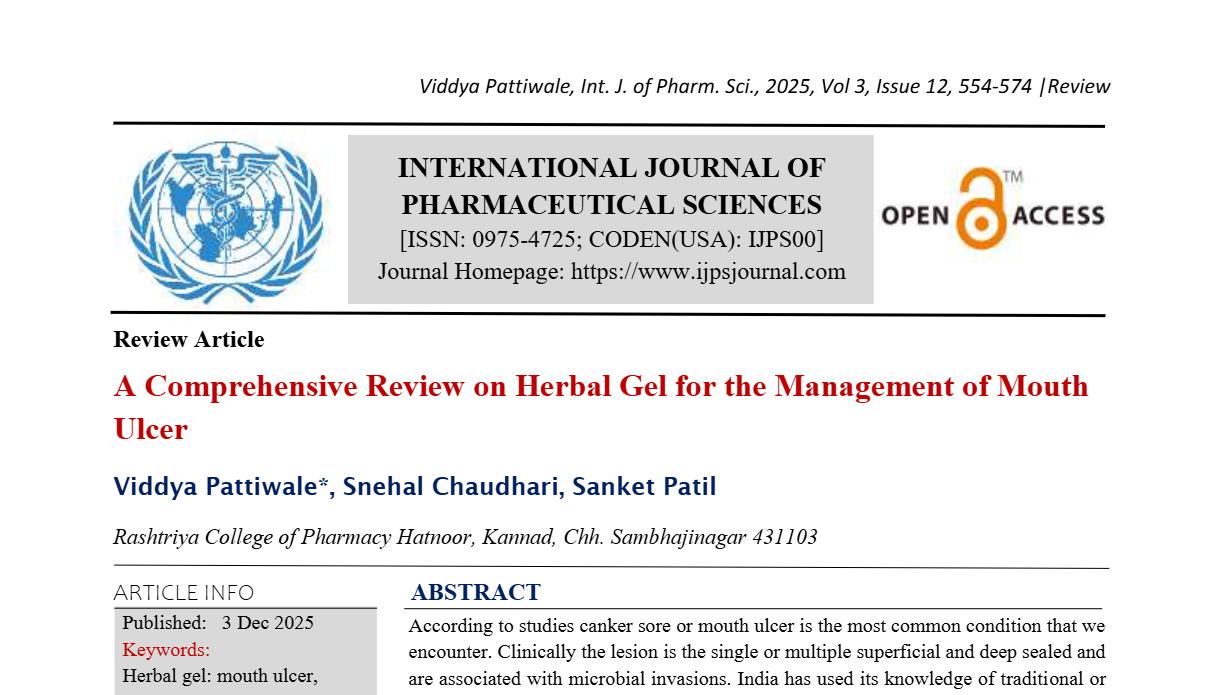 A Comprehensive Review on Herbal Gel for the Management of Mouth Ulcer
