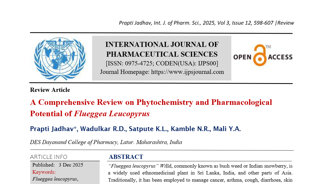 A Comprehensive Review on Phytochemistry and Pharmacological Potential of Flueggea Leucopyrus