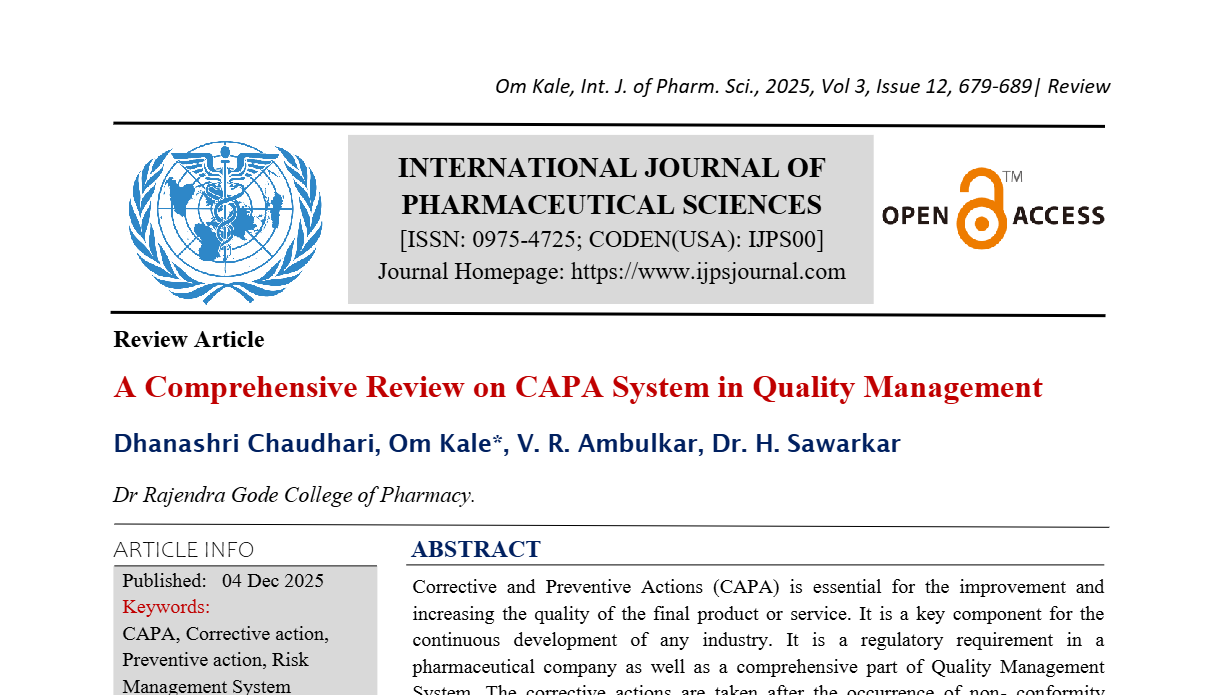 A Comprehensive Review on CAPA System in Quality Management