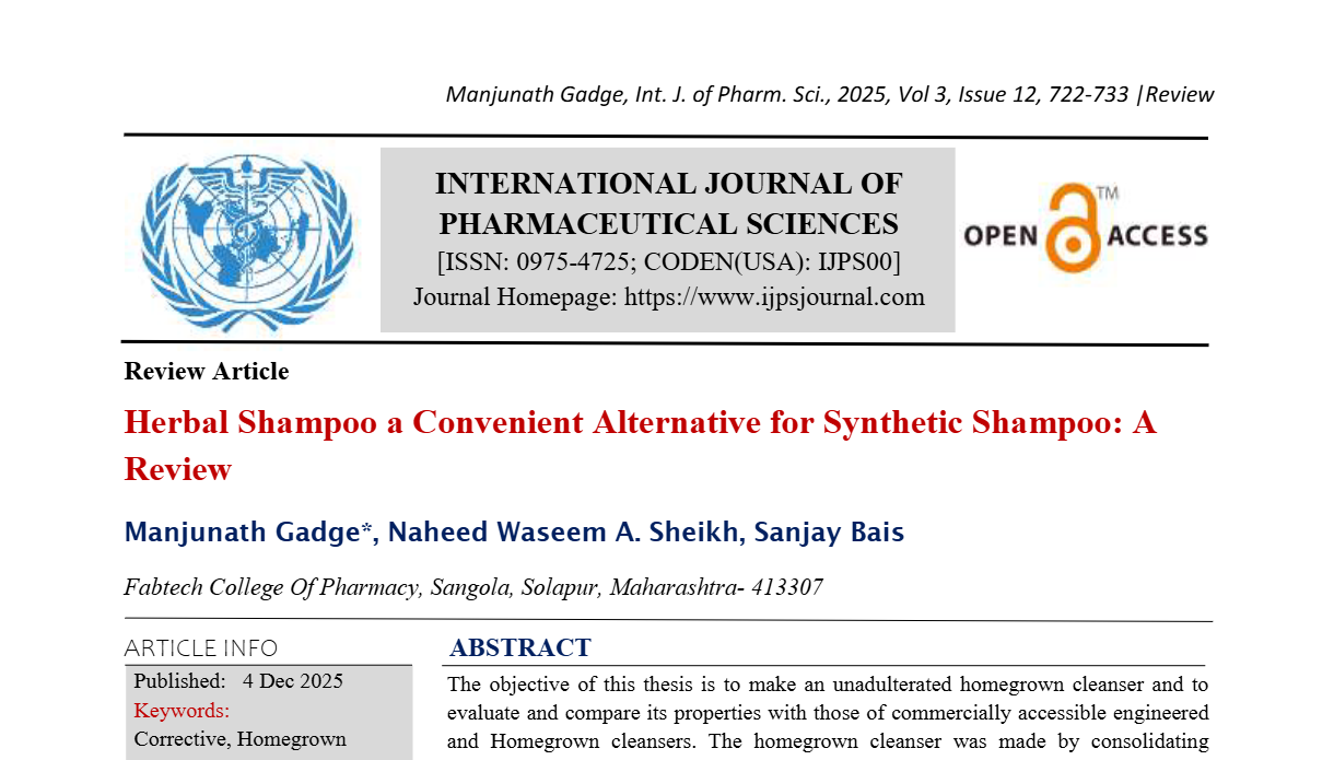 Herbal Shampoo a Convenient Alternative for Synthetic Shampoo: A Review