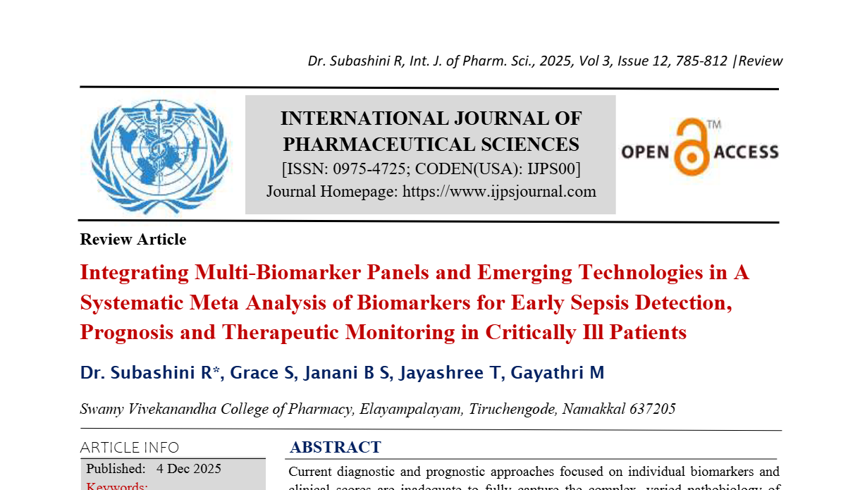 Integrating Multi-Biomarker Panels and Emerging Technologies in A Systematic Meta Analysis of Biomarkers for Early Sepsis Detection, Prognosis and Therapeutic Monitoring in Critically Ill Patients