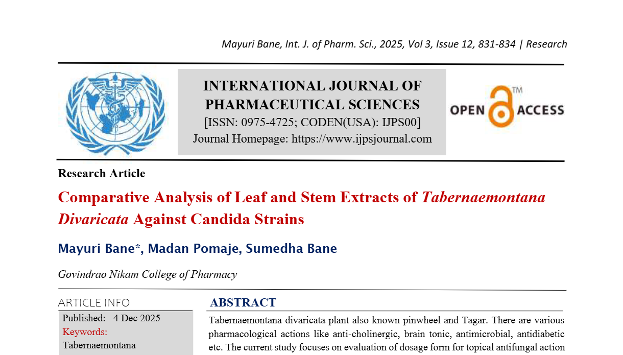 Comparative Analysis of Leaf and Stem Extracts of Tabernaemontana Divaricata Against Candida Strains