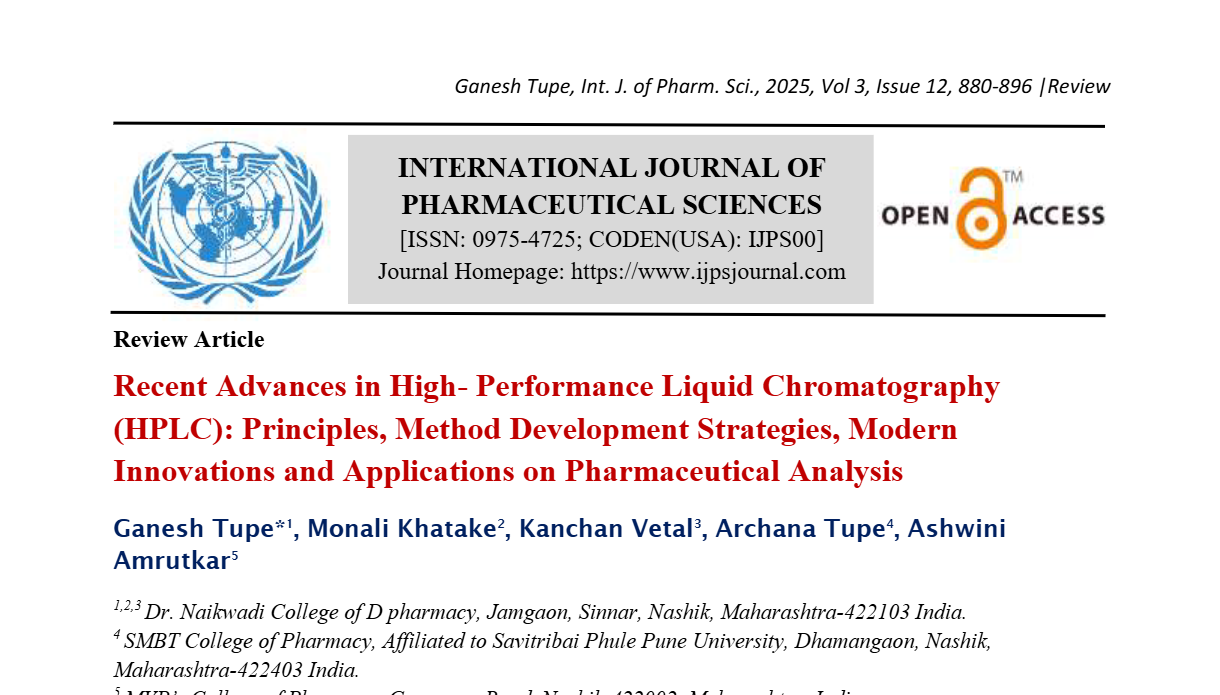 Recent Advances in High- Performance Liquid Chromatography (HPLC): Principles, Method Development Strategies, Modern Innovations and Applications on Pharmaceutical Analysis