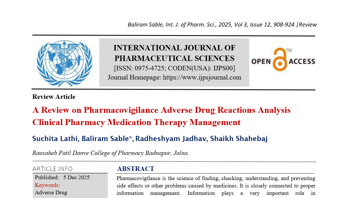 A Review on Pharmacovigilance Adverse Drug Reactions Analysis Clinical Pharmacy Medication Therapy Management