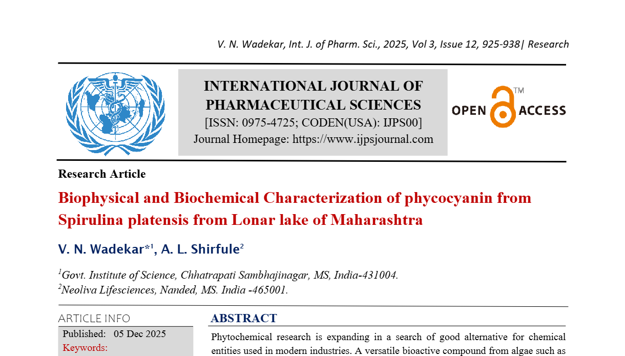 Biophysical and Biochemical Characterization of phycocyanin from Spirulina platensis from Lonar lake of Maharashtra
