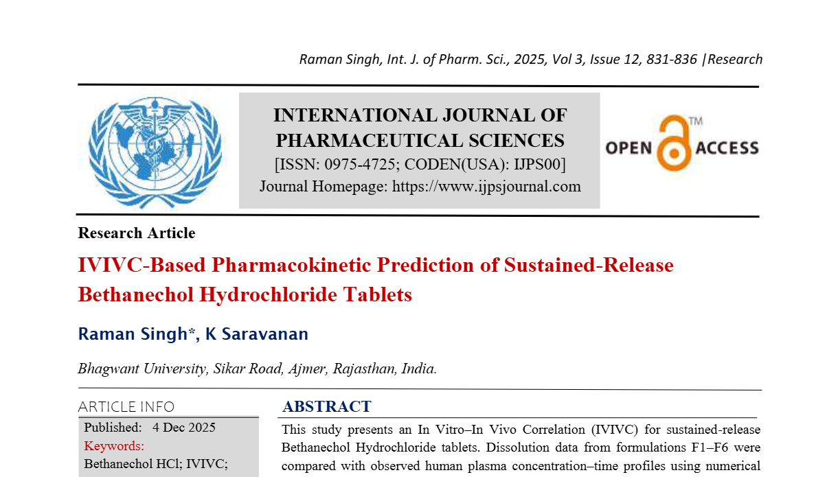 IVIVC-Based Pharmacokinetic Prediction of Sustained-Release Bethanechol Hydrochloride Tablets