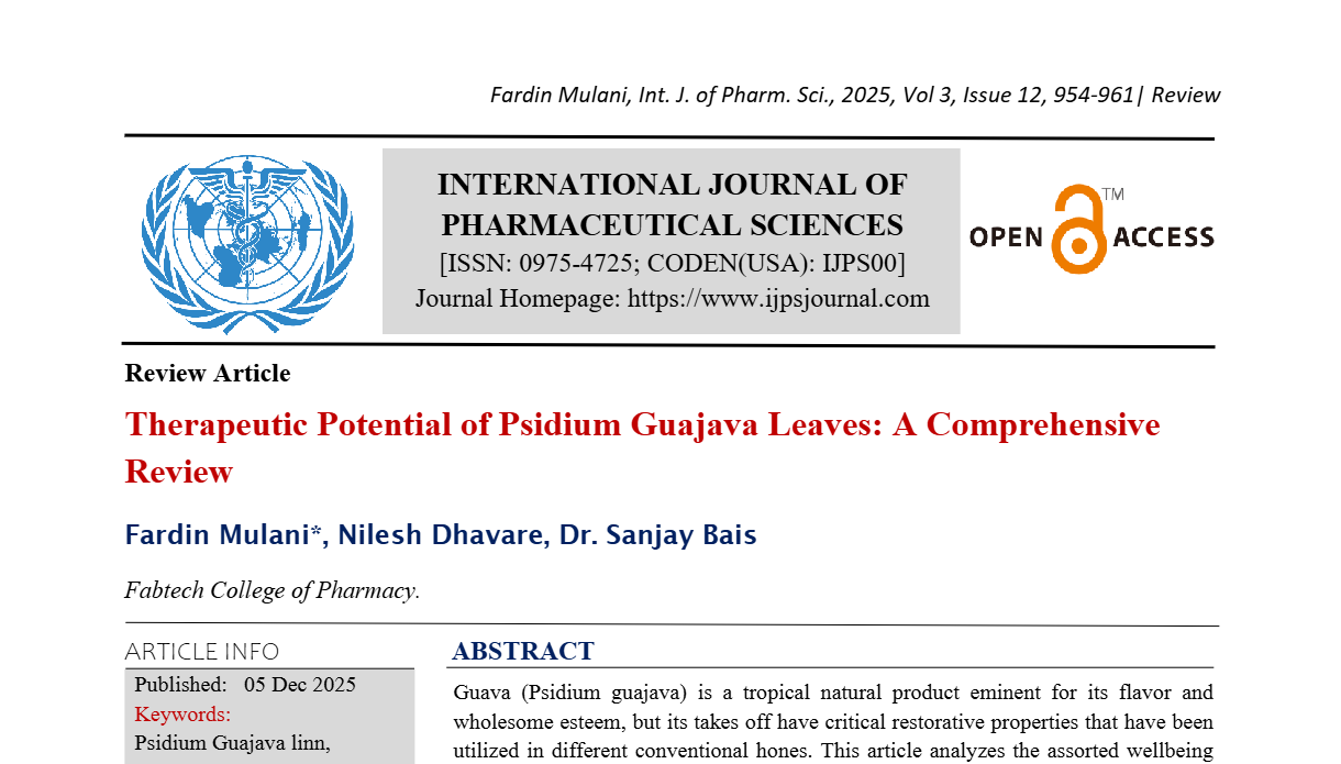 Therapeutic Potential of Psidium Guajava Leaves: A Comprehensive Review