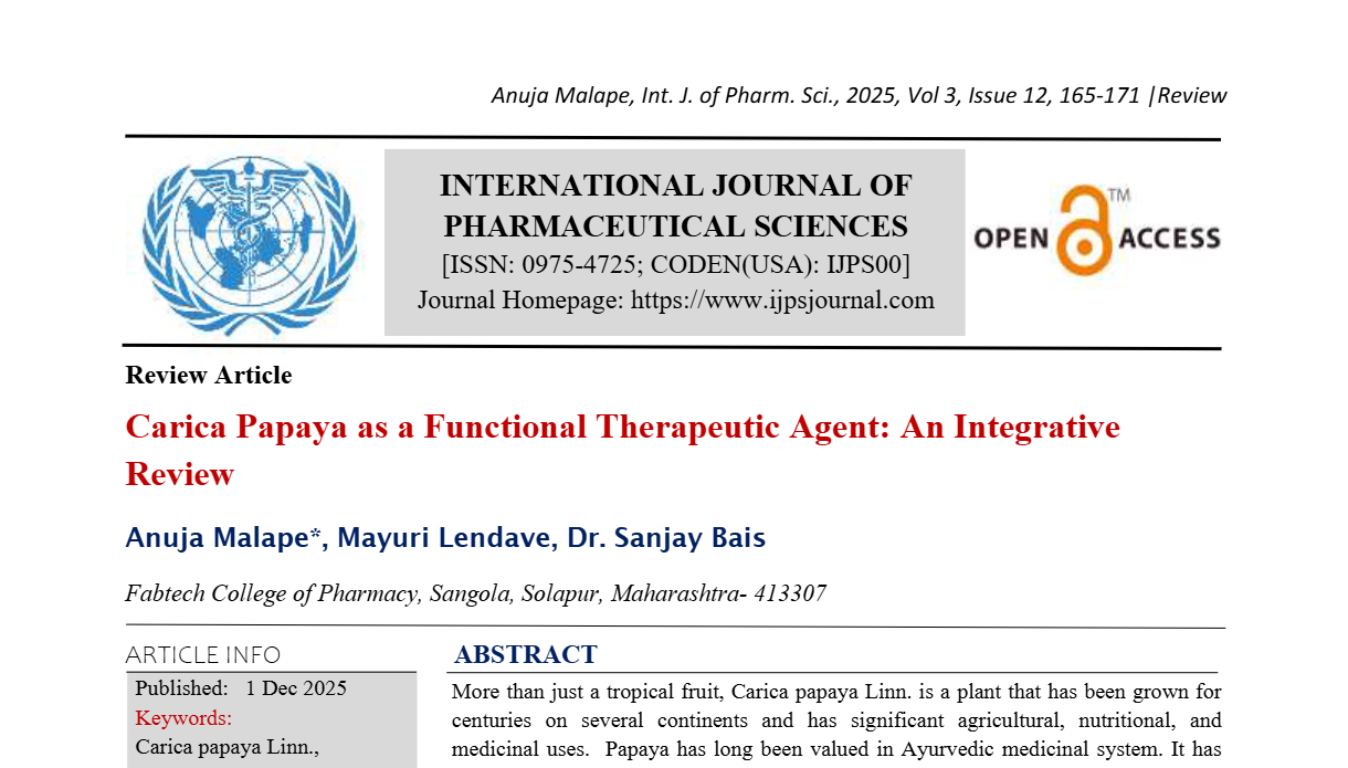 Carica Papaya as a Functional Therapeutic Agent: An Integrative Review