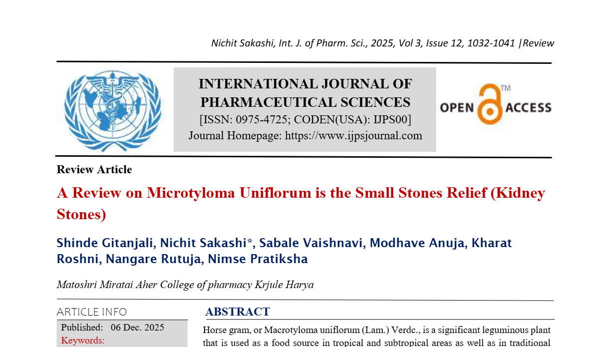 A Review on Microtyloma Uniflorum is the Small Stones Relief (Kidney Stones) 