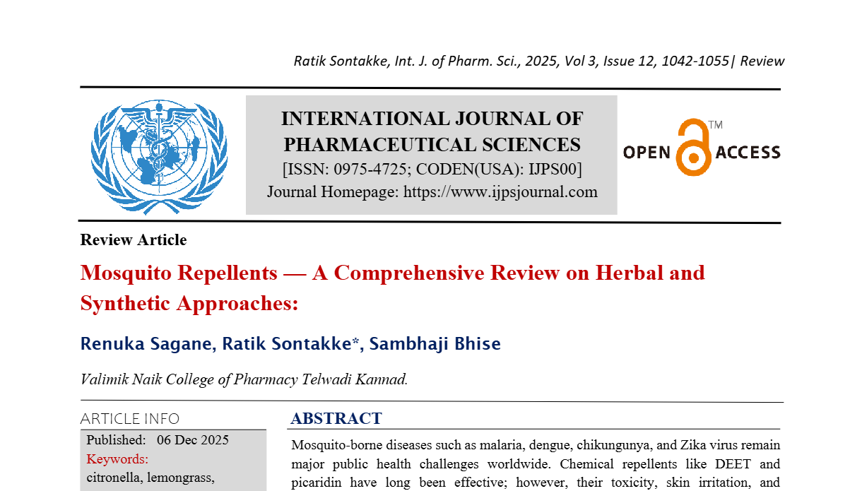 Mosquito Repellents — A Comprehensive Review on Herbal and Synthetic Approaches: