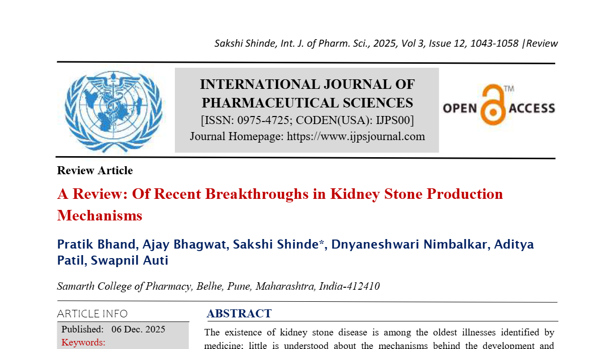 A Review: Of Recent Breakthroughs in Kidney Stone Production Mechanisms 