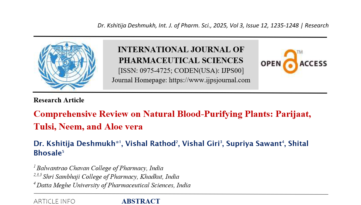 Comprehensive Review on Natural Blood-Purifying Plants: Parijaat, Tulsi, Neem, and Aloe vera