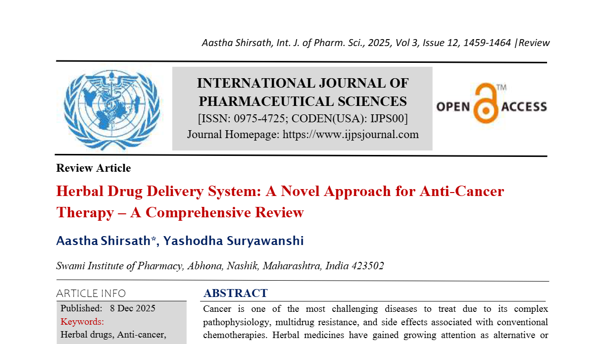 Herbal Drug Delivery System: A Novel Approach for Anti-Cancer Therapy – A Comprehensive Review