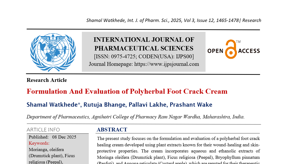 Formulation And Evaluation of Polyherbal Foot Crack Cream