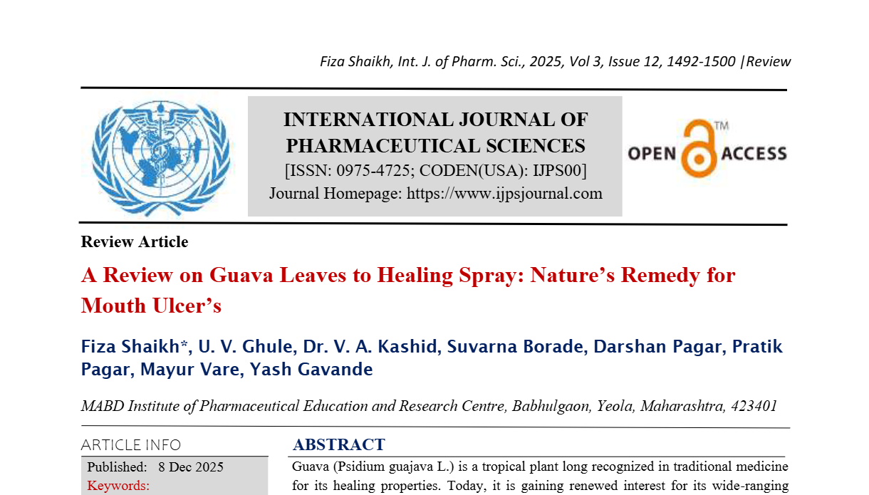 A Review on Guava Leaves to Healing Spray: Nature’s Remedy for Mouth Ulcer’s