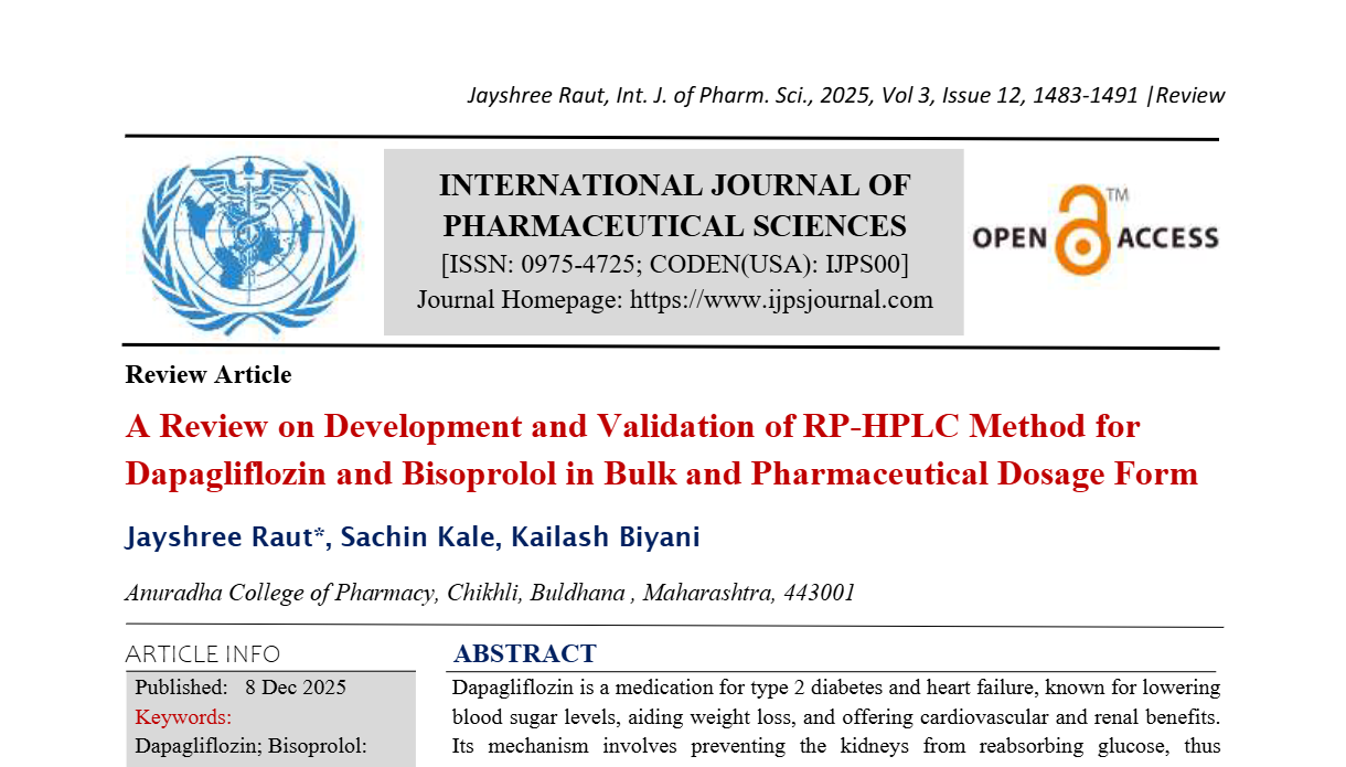 A Review on Development and Validation of RP-HPLC Method for Dapagliflozin and Bisoprolol in Bulk and Pharmaceutical Dosage Form